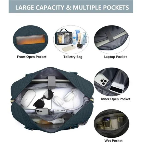 Women's Travel Weekender Bags Carry On Duffel Bags with Shoe Compartment - Picture 2 of 5